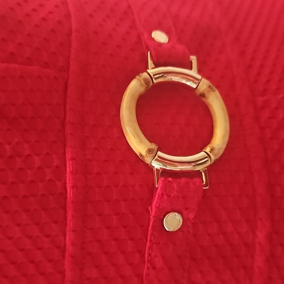 Tahari Arthur S. Levine Sleeveless, Red Sheath Dress, Gold Buckles, Size 12 - Picture 3 of 12